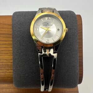 Anne Klein Two-Tone Silver Gold Quartz Watch with Date - Bangle Bracelet